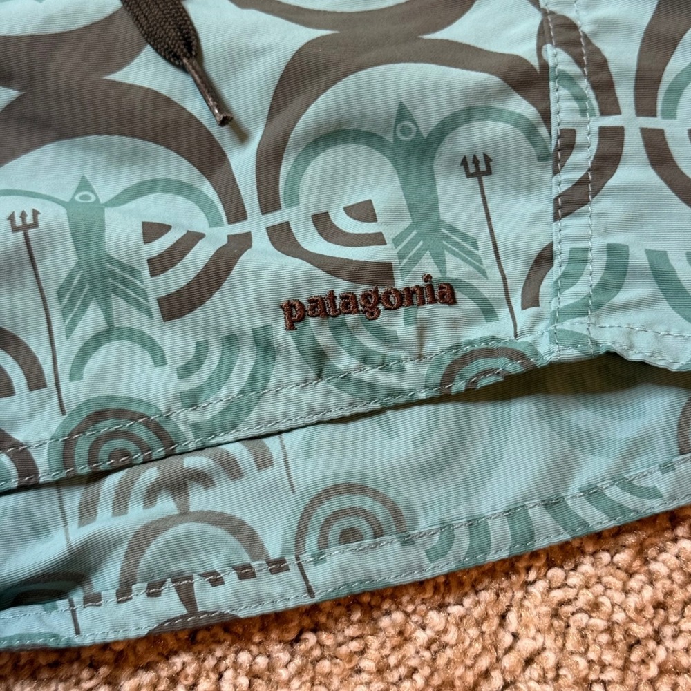 Patagonia Board Shorts Womens 10 Blue Tribal Geometric Print Swim Surf Trunks - Picture 2 of 7